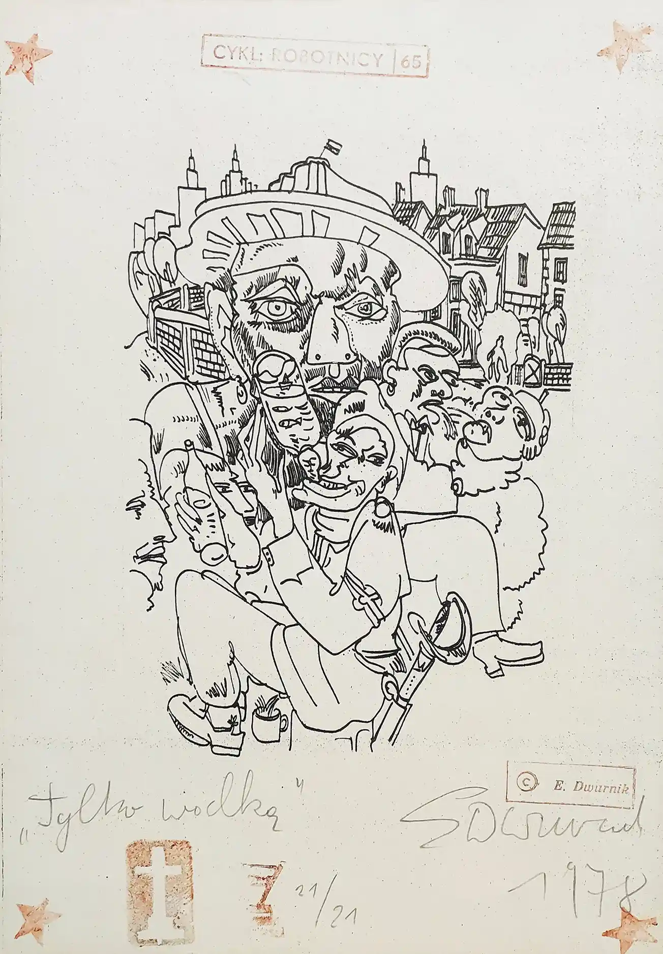 Zdjęcie obrazu Tylko Wódka, cykl robotnicy '65  - Edward Dwurnik (1943 - 2018). Foksal17 - Galeria Sztuki w Warszawie.